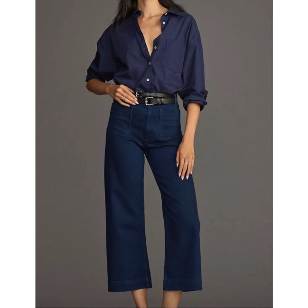 Anthropologie Maeve The Colette Denim High-Rise Cropped Wide-Leg Jeans Size 31